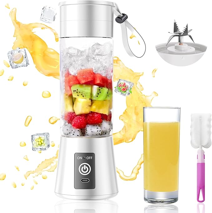 Portable Blender for Shakes and Smoothies - Newly Upgraded 13 Oz Mini Blender with 6 Blades, USB & Type-C Rechargeable, Suit for Making Fresh Juice, Convenient for Travel Sports