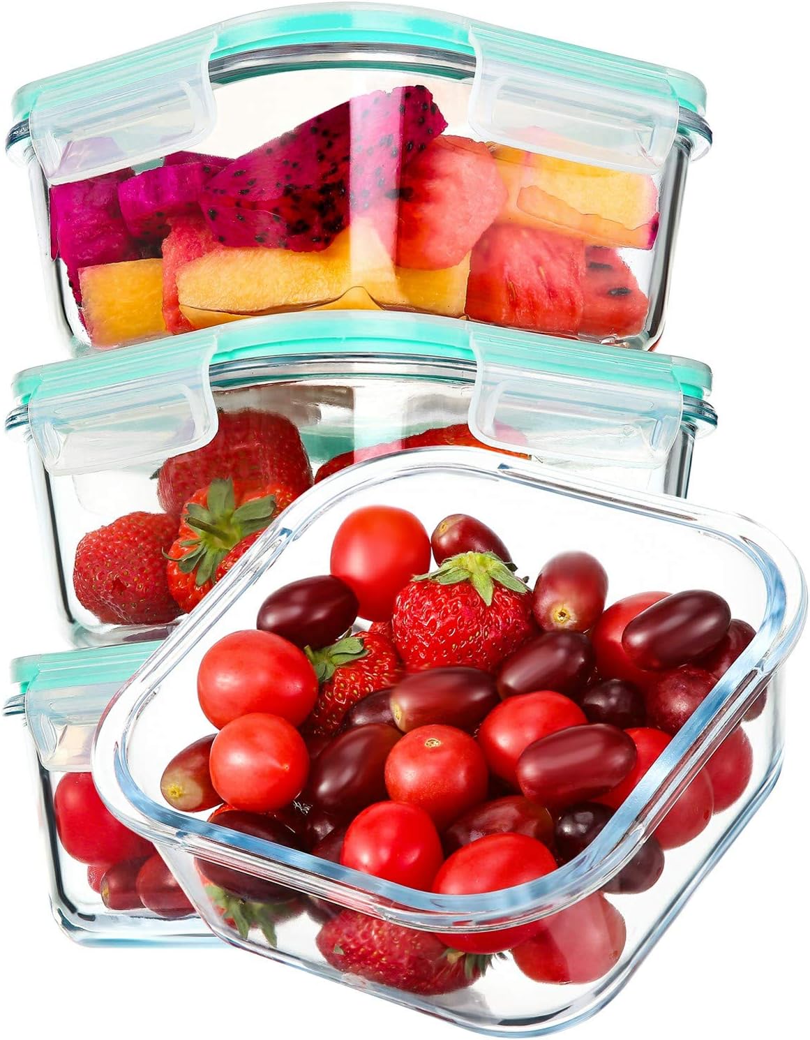 Square Glass Containers with Lids for Food Storage, 28 oz, 4 Pack