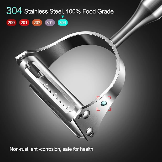 Stainless Steel Vegetable Peeler, 2-in-1 Multi-Function Design,Various Fruits and Vegetables/Straight-edge blades for peeling/Serrated blades for Julienne/Silver (Upgraded Version)