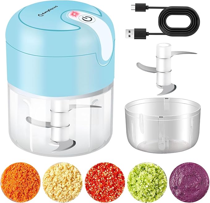 EASYSPEED Electric Garlic Chopper 1Cup, Mini USB Charging Wireless Food Processor with 304 Stainless Steel, 3 Sharp Blades, Portable Kitchen Vegetable Grinder for Onion, Garlic, Ginger, Baby Food