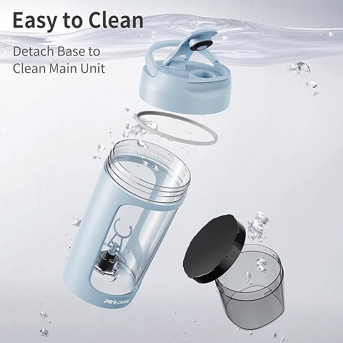 PROCHAIN Electric Protein Shaker Bottle, USB Rechargeable Protein Shakes Mixer, with Powder Storge Cup, Portable Water Drink Bottles for Gym Sport Workout, BPA-Free Tritan, 22oz (Light Blue)