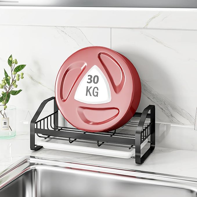 BSKSSK Sink Caddy, Sponge Holder for Kitchen and Bathroom, 304 Stainless Steel Countertop Organizer Soap Tray With Removable Drain Tray - Black Length Version