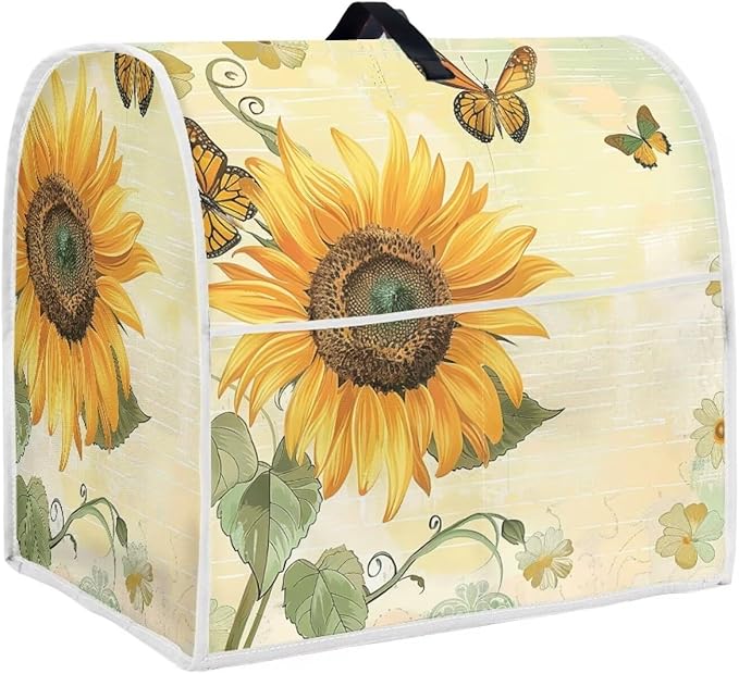 Sunflower Butterfly Mixer Cover | 8 Quart Kitchen Appliance Protector with Handle & Pocket | Machine Washable Dust Cover Protects from Scratches