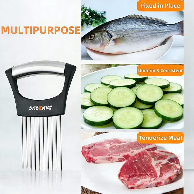 Onion Holder for Slicing, Upgrade Stainless Steel Onion Slicer Holder Lemon Slicer Vegetable Cutter, Assistant Tool for Slicing Fruit, Potato, Tomato and Meat (2 Pack)