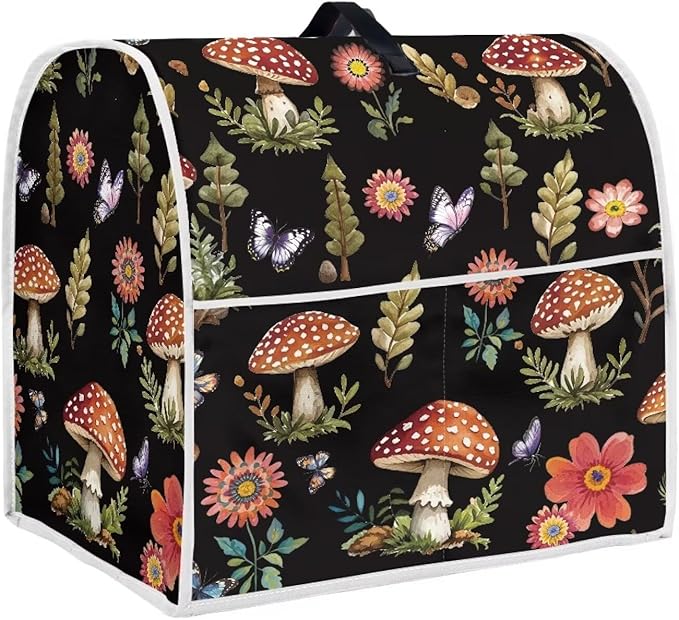 Daisy Mushroom Butterfly Stand Mixer Cover Anti Fingerprint Kitchen Appliance Covers with Top Handle & Storage Pocket Easy-Clean Oil-Resistant Dust Protector for 6-8 Quart Mixers