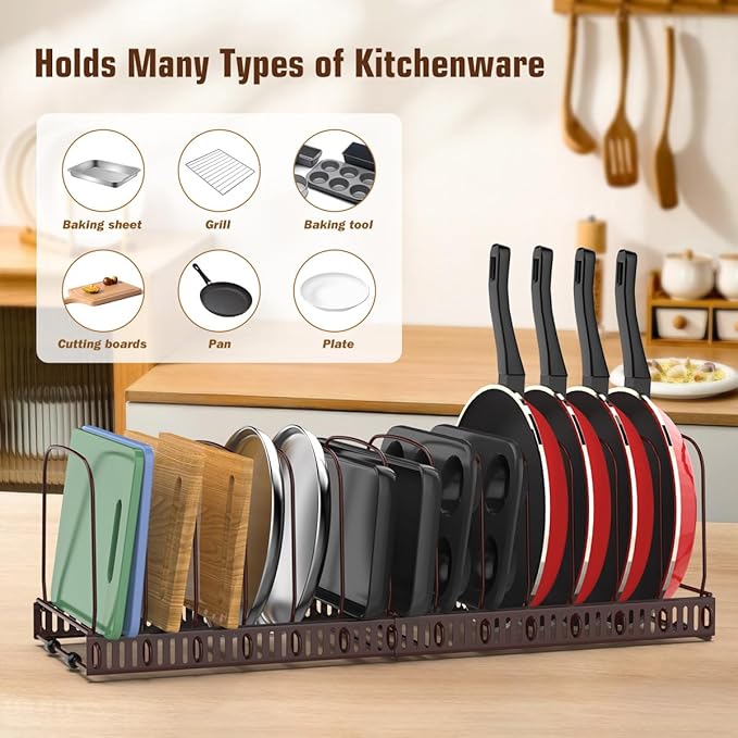 Housolution Cutting Board Organizer Rack, Expandable Baking Tray and Cookie Sheet Organizer with 14 Adjustable Dividers, Bakeware Muffin Tin Cupcake Pan Storage Organizer for Cabinet, Bronze