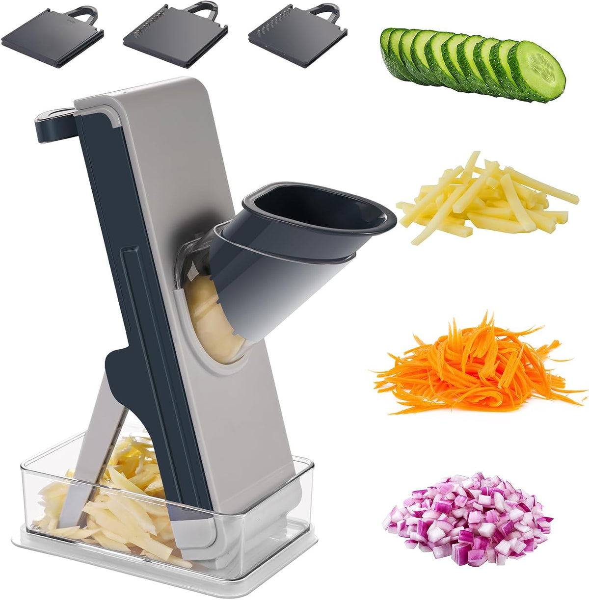 Safe Mandoline Slicer for Kitchen, Adjustable 0.5–8 mm, Stainless-Steel Blades, Anti-Slip, Dishwasher-Safe Handheld Mandoline Slicer, Compact Mandoline Food Slicer