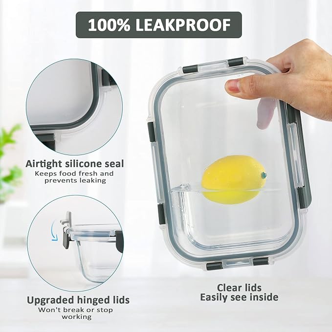 M MCIRCO 67.4oz(8.3 cup), 33.8oz(4.2 cup)& 18.6oz(2.1 cup) Extra Large Glass Food Storage Containers Set with Lids, 6 Pack Airtight Glass Storage Container for Microwave,Oven,Freezer Dishwasher