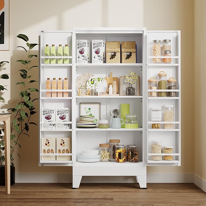 winiowa 51" Metal Kitchen Pantry Storage Cabinet, Pantry Cabinet with Doors and Adjustable Shelves, Steel Storage Cabinet for Kitchen, Dining Room, Living Room-White