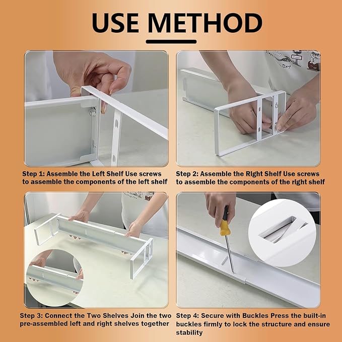 Retractable Over The Sink Shelf - Carbon Steel Window Sill Plant Shelves, Kitchen Counter Shelf for Plants & Storage Organization Accessories (White)