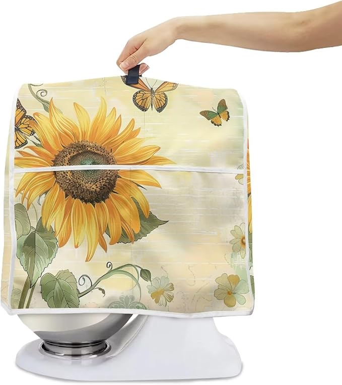 Sunflower Butterfly Mixer Cover | 8 Quart Kitchen Appliance Protector with Handle & Pocket | Machine Washable Dust Cover Protects from Scratches