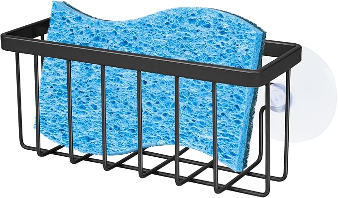 SHFKS Sponge Holder for Kitchen Sink Suction,Kitchen Sink Sponge Holder,Sink Caddy, Soap Holder,Bathroom,Scrubbers (Black)