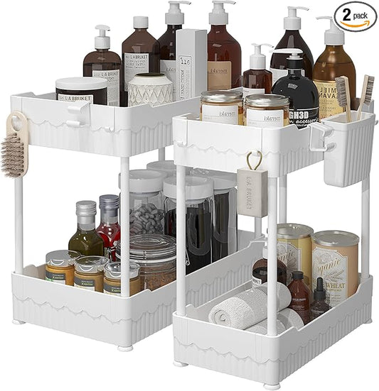 2 Pack Under Sink Organizer, White, 14.8 Inch