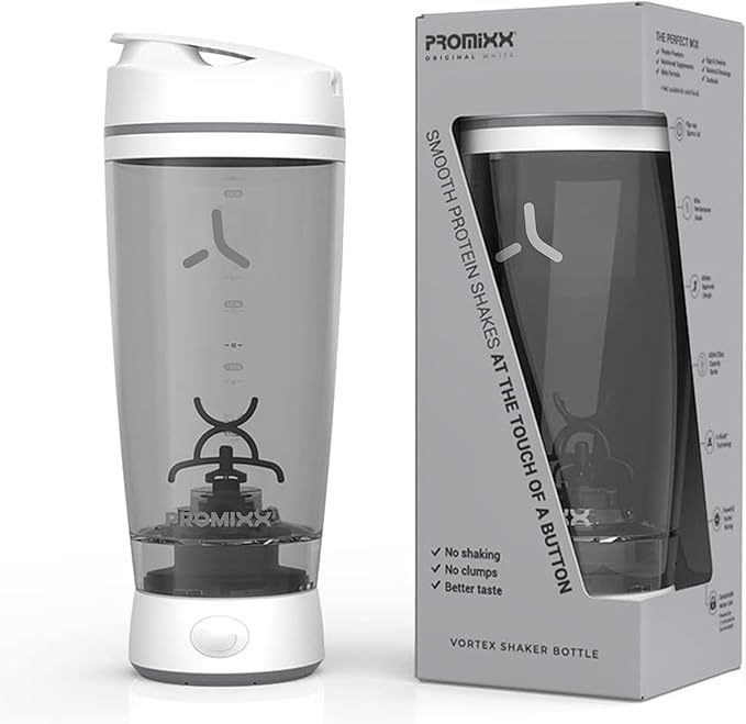 Promixx Original Shaker Bottle - Battery-powered for Smooth Protein Shakes - BPA Free, 20oz Cup (White)