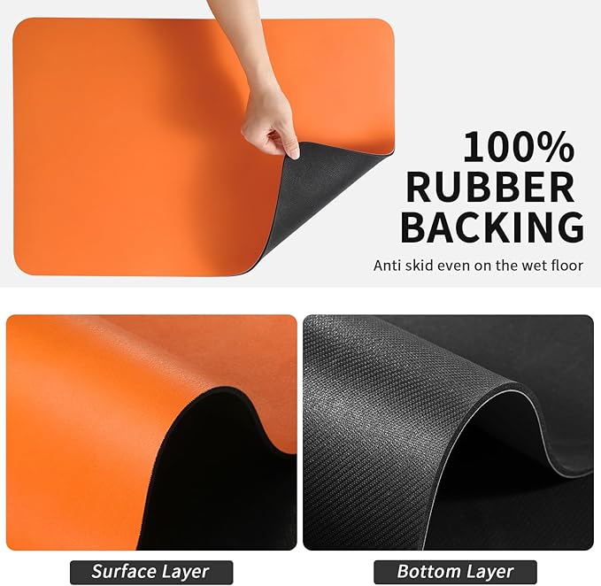 HotLive Dish Drying Mat for Kitchen Counter, Heat Resistant Drainer Mats with Non-slip Rubber Backed, Hide Stain Kitchen Super Absorbent Draining Mat, Easy to Clean Dish Rack Pad, Orange 18"x28"