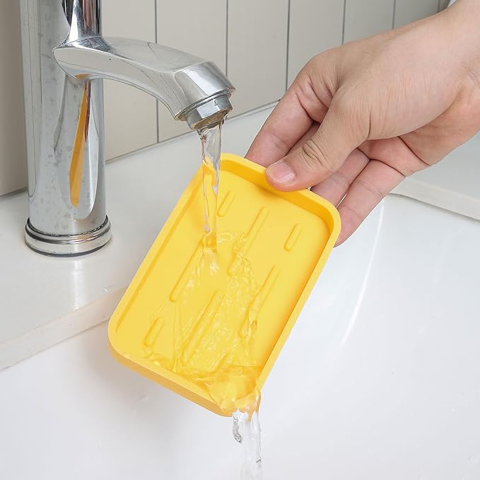 MicoYang Silicone Kitchen Sink Organizer Tray for Multiple Usage,Easy Clean Sponges Holder for Kitchen Bathroom Counter or Sink,Dish Soap Dispenser,Scrubber,Bottle,Cup Yellow 4.9”x 3.2”