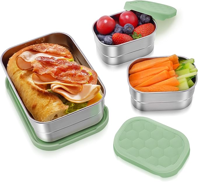 Tanjiae Stainless Steel Snack Containers for Kids | Easy Open Leak Proof Small Food Containers with Silicone Lids - Perfect Metal Toddler Lunch Box for Daycare and School (8oz)