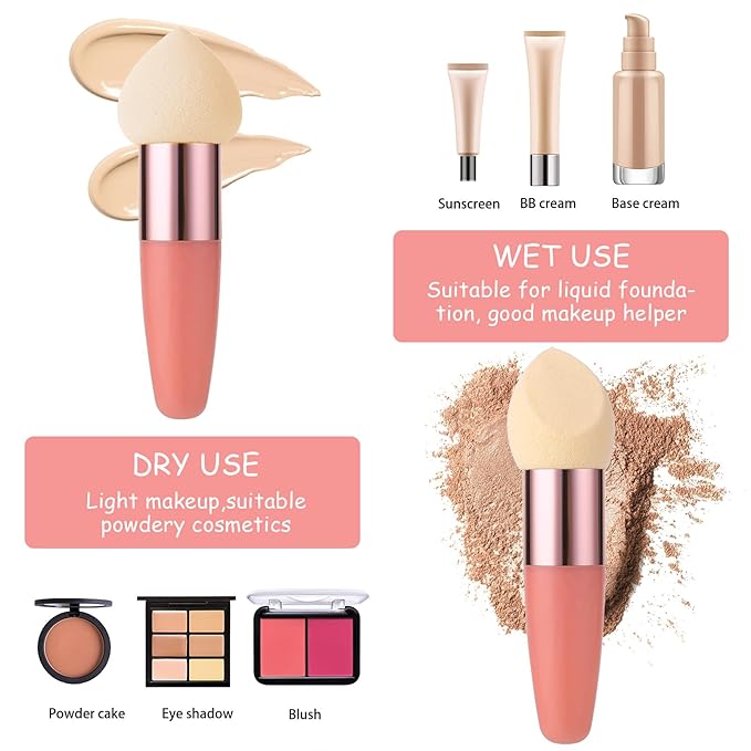 Sibba Makeup Sponge 3 PCS Cosmetic Brush Foundation Make Up Concealer Blending Cosmetic Mini Angled Brush Applicator Handle Artist Applying Make-Up Eyebrow Face Powder Make Up Puff(rose red)