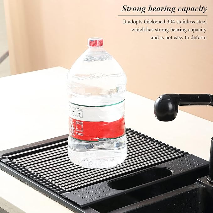 Berglander Dish Drying Rack Over The Sink, L17.5 by W 15" Rollable Stainless Steel Dish Rack with Removable Storage Basket, Perfect for Kitchen Sink