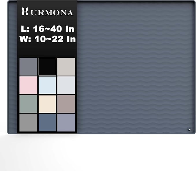 URMONA 22'' x 19'' Waterproof Silicone Under Sink Mat Cabinet and Counter Protector, Shelf Liner for Kitchen and Bathroom, Storage and Organizers, Litter Mat, Pet Cat Puppy Essentials（Charcoal）