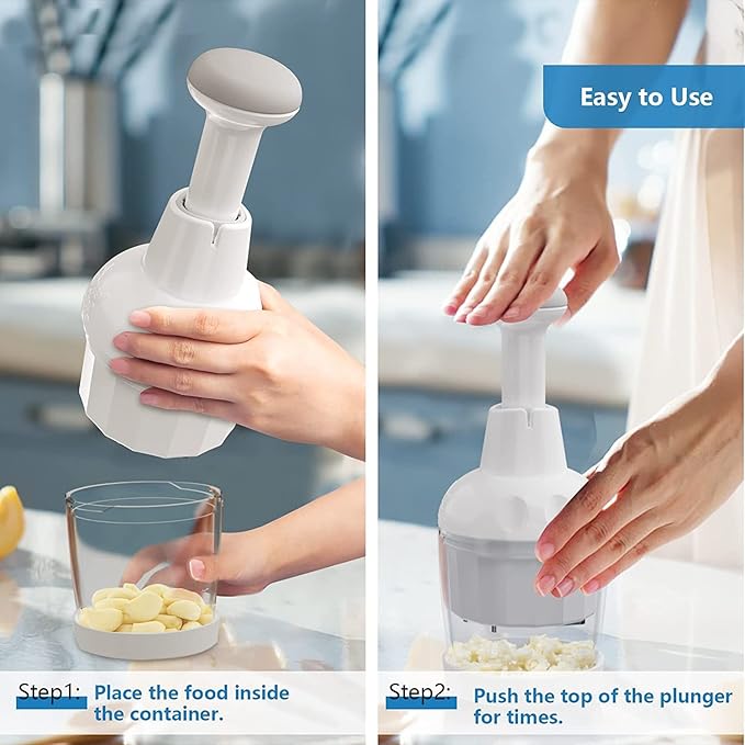Pαmpered Chef Food Chopper, Vegetable Chopper, Onion Chopper, Garlic Chopper, Nuts Chopper - Hand Chopper For Vegetables Salads, Fruits, Nuts. Dishwasher-safe, White, Easy to Clean