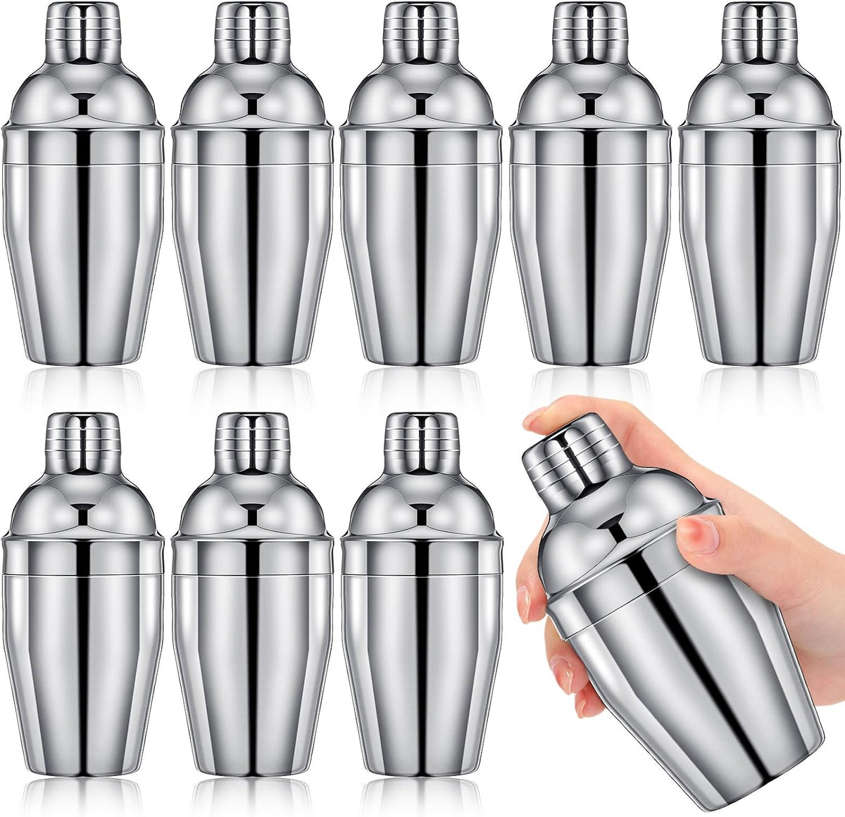 9 Pcs Bar Cocktail Shaker, Stainless Steel, 8 oz, Silver
