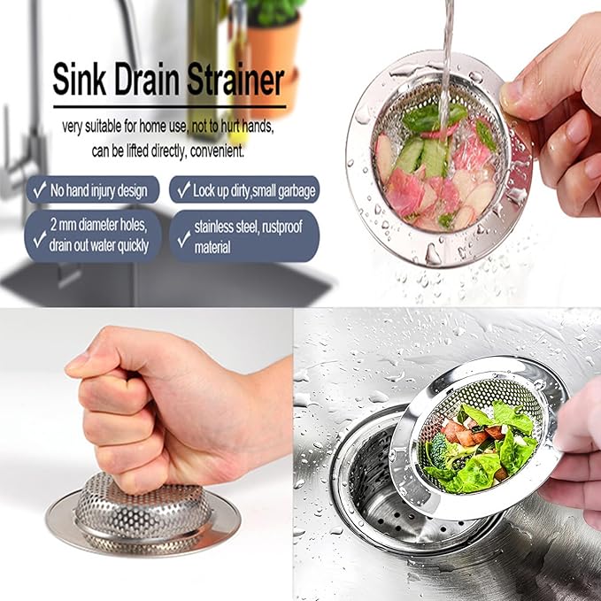 Kitchen Sink Strainer Basket Stainless Steel - Sink Drain Cover with Wide Rim, for Most Kitchen Sinks Anti-Clogging 4.5 in (6pc Silver)