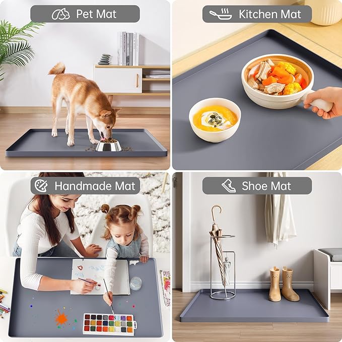 FLATO Waterproof Under Sink Mat 37" x 22" Shelf Liner for Kitchen and Bathroom, Cabinet Protector, Organizers and Storage, Flexible Silicone Drip Tray