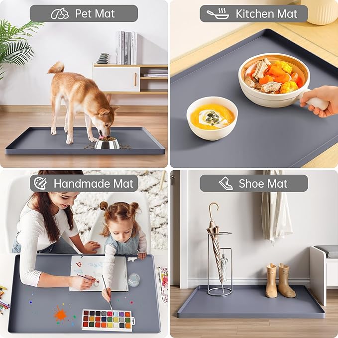 FLATO Waterproof Under Sink Mat 22" x 19" Shelf Liner for Kitchen and Bathroom, Cabinet Protector, Organizers and Storage, Flexible Silicone Drip Tray