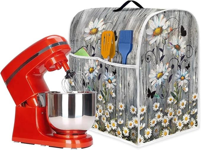 Daisy Stand Mixer Cover with Pockets Machine Washable Food Processor Protector Fingerprint Resistant Kitchen Appliance Dust Cover for All Tilt Head and Lift Bowl Model Mixers