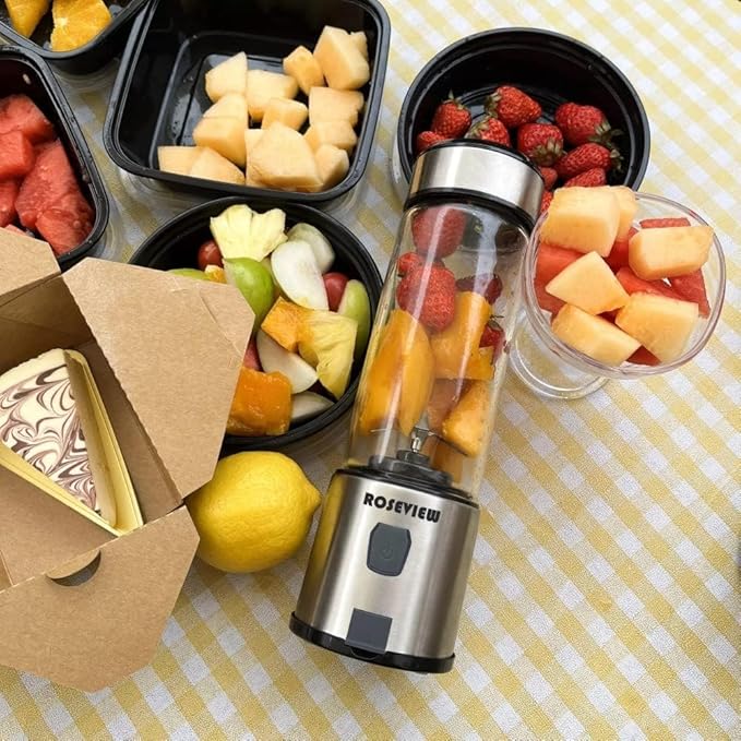 Mini Glass blender for shakes and smoothies ROSEVIEW glass blend bottle blast blender cordless jar cordless mixer handheld cup rechargeable mini juicer