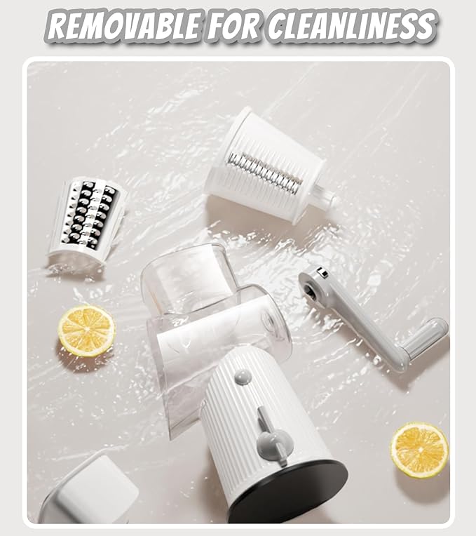 5 In 1 Rotary Cheese Grater Vegetable Slicer for Kitchen, Carrot Shredder Tool-Food Shredders with 5 Sets Interchangeable Blades And Strong Suction Base (White)