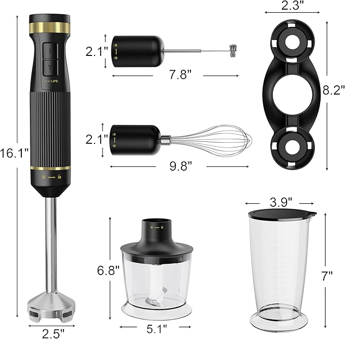 1200W Immersion Blender Handheld, 5-in-1 Variable Speed Emulsifier Hand Blender Stick with Whisk Chopper Milk Frother Mixing Cup and Storage Rack for Kitchen Soup, Purees, Baby Food and Smoothies