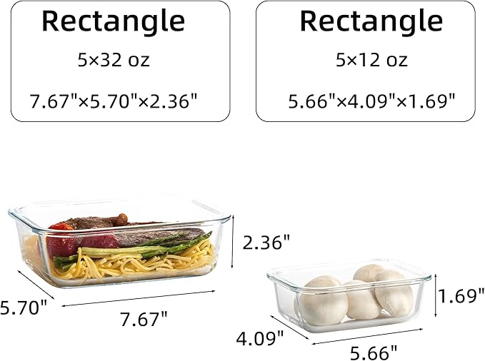 C CREST Airtight Food Storage Glass Containers with Locking Lids- 5 Large (32oz) and 5 Small (12oz), Leak-proof