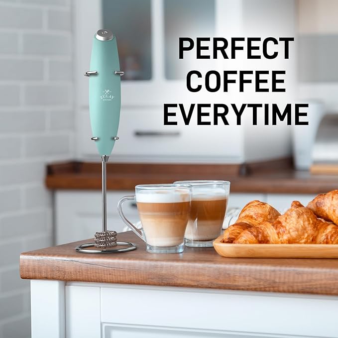 Zulay Kitchen Powerful Milk Frother Wand With Duracell Batteries - Ultra Fast Handheld Drink Mixer - Electric Whisk Foam Maker for Coffee, Lattes, Cappuccino & Matcha - Triple Whisk - Peppermint