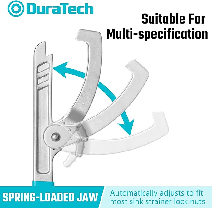DURATECH Sink Strainer Lock Nut Wrench, Adjustable up to 4-3⁄4" Capacity Upgrade Jaw, for Install or Remove Strainer Basket Lock Nuts