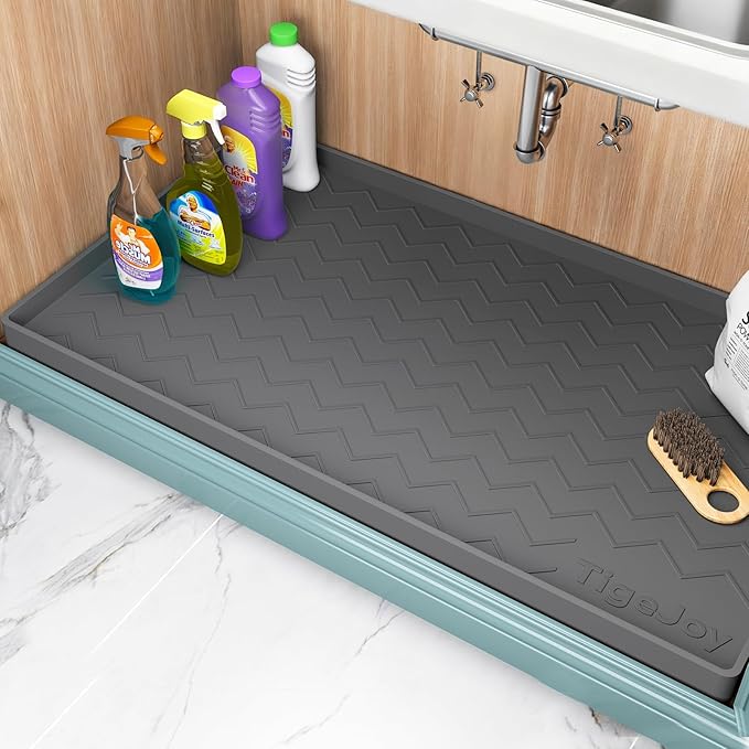 TigeJoy Waterproof Under Sink Mat 22" x 19", Shelf Liner Protector in Kitchen and Bathroom, Silicone Cabinet Liners for Organizers and Storage, Fit as Drawer Mats or Drip Tray