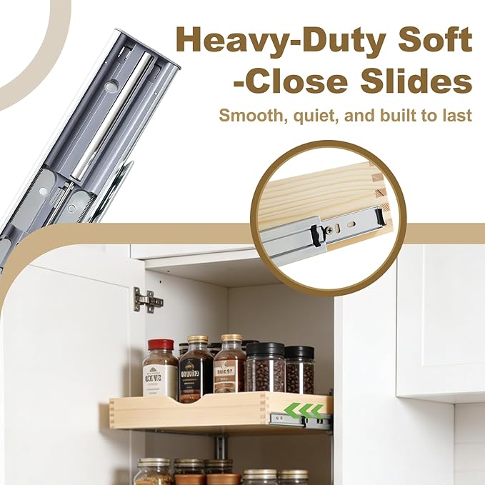 14" Pull Out Cabinet Drawer (Fits 15" Cabinet Opening), Wood Slide Out Cabinet Shelf Organizer with Ball Bearing Slides, Clear Lacquer Finish, Heavy Duty Kitchen Cabinet Pull Out Shelves
