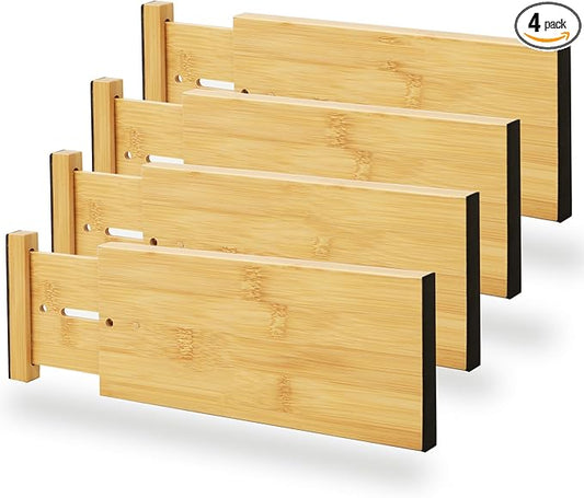 4" High Bamboo Drawer Dividers, Adjustable Small Drawer Organizer, Kitchen