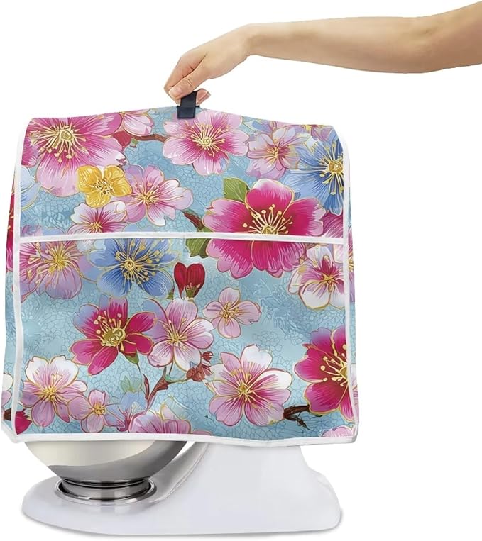 Spring Floral Mixer Cover with Handle & Storage Pocket for 6 to 8 Quart Blenders Machine Washable Polyester Dust Protection for Kitchen Counter Decor Housewarming Gifts