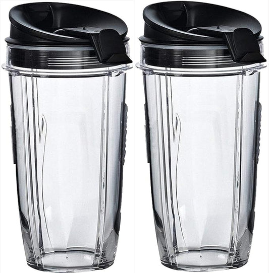 24 oz Blender Cups with Sip & Seal Lid, 2-Pack – Compatible Replacement for Personal Blenders – BPA-Free, Leak-Proof, Portable Smoothie Shake Travel Bottles