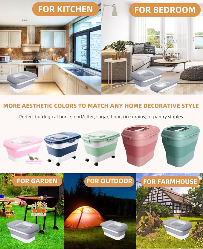 10-13 Lbs Dog Food Stroage Container, Collapsible Dog Food Containers with Airtight Lid, Pet Food Scoop, Pet Food Storage Container Dry Food for Dog, Cat and Other Pets