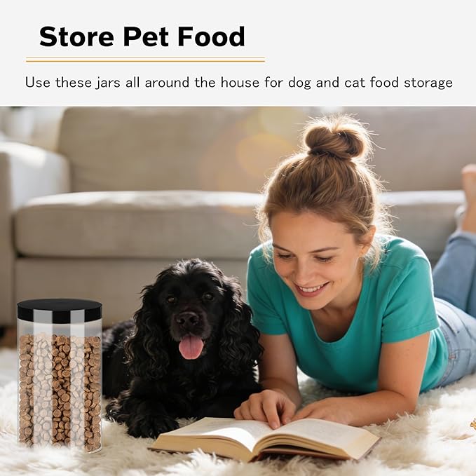 SLifeJars Clear Plastic Jars 32oz 12Pack Big Round PET Plastic Containers with Black Screw On Lids Reusable Empty Storage Jars with Lid Clear Containers for Household and Kitchen Organizing