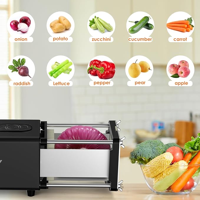 SIXRARI Electric French Fry Cutter, French Fries Cutter with 1/2 & 3/8 Inch Blade, Automatic Potato Cutter, Professional Commercial and Household Potato Slicer, Use for Cucumbers, Carrot, Apples