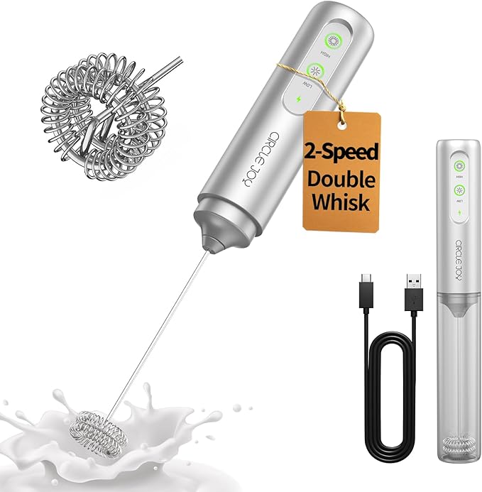 CIRCLE JOY Rechargeable 2-Speed Milk Frother with Dual Spring Whisker, Electric Coffee Frother Handheld, Portable Mixer Wand for Protein Powder Matcha Lattes Cappuccino, Home Kitchen Gifts