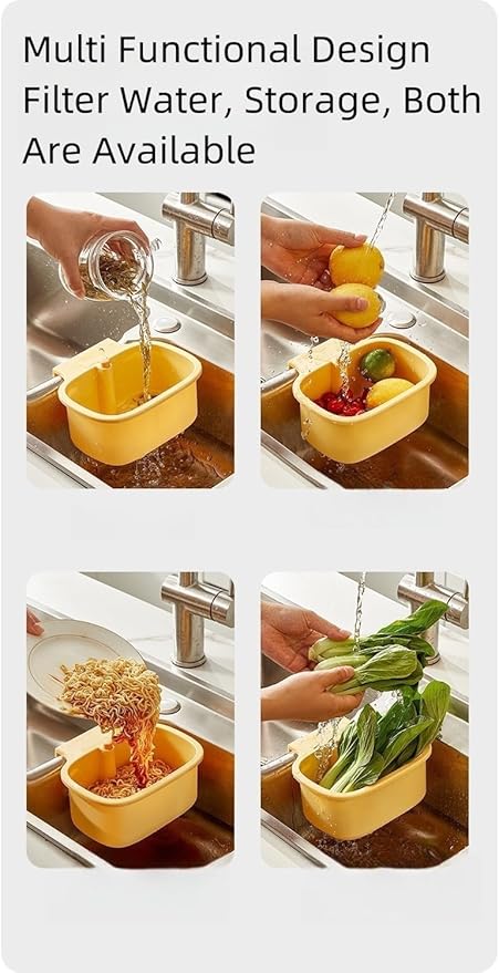 Kitchen Sink Strainer Basket, Faucet Hanging Strainer, Multi-Functional Food Colander,Press Automatic Dumping Kitchen Draining Basket, Easy Drain Filter with Bottom Release (White)