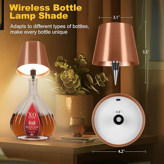 Wireless Bottle Lamp, 2026 New 3 Color Rechargeable Led Wine Bottle Lights for Bars Restaurants (Champagne, 1PC)