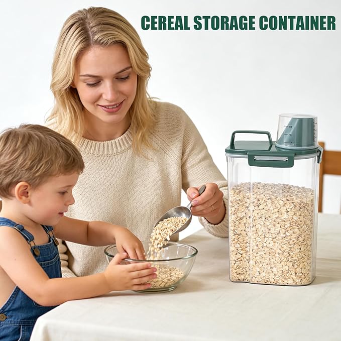 3 Lbs Dog Cat Food Storage Container with Collapsible Dog Bowl for Travel, Portable Pet Food Storage Container, Easy-Pouring Bird Seed Dispenser, Airtight Rice Cereal Oatmeal Flour Holder -Pine Green