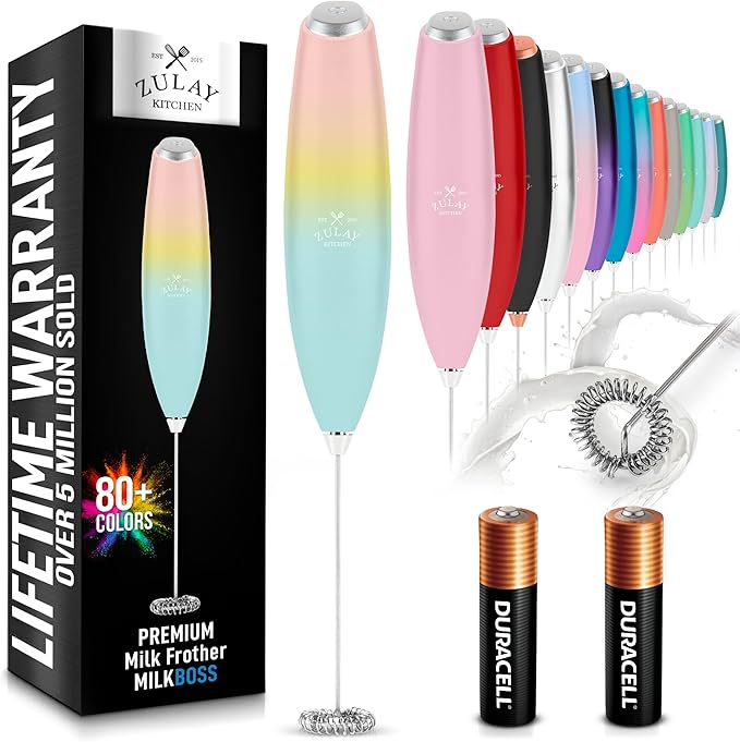 Zulay Kitchen Milk Frother Handheld Electric Whisk with AA Duracell Batteries – Durable Drink Mixer for Coffee, Lattes, Cappuccinos & More - Cupcake
