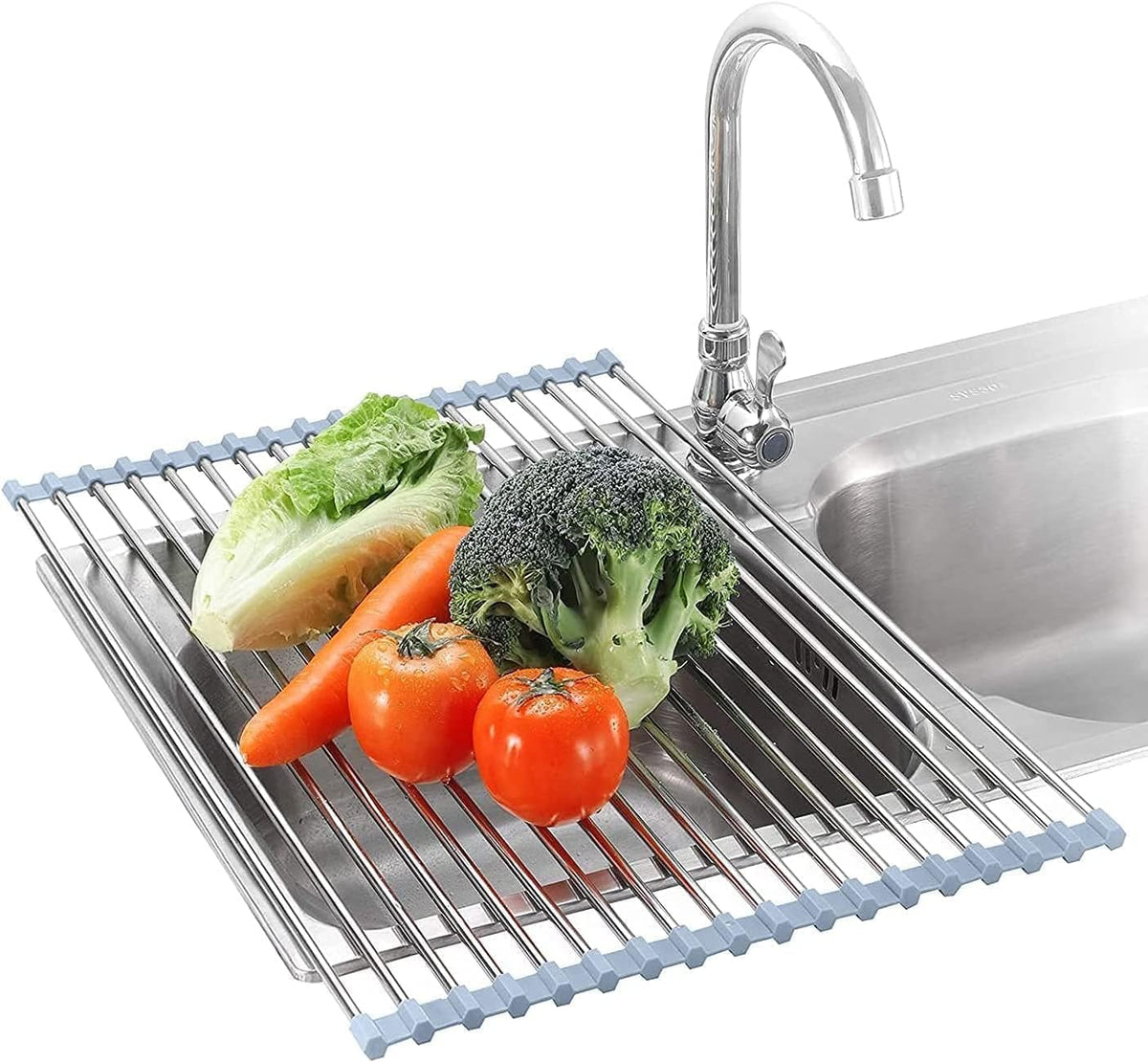 Extra Large 20.5"x13.7" Roll Up Dish Drying Rack Over The Sink Dish Drainer for Kitchen Counter, Sink Drying Rack Drying Mat Folding Rack Kitchen Sink Organizer Home Essentials
